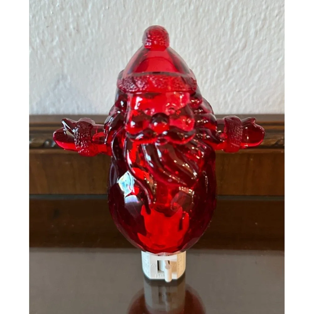 Vintage Red Plastic Santa Claus Christmas Night Light‎ Swivel Plug